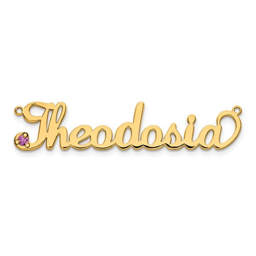 Gold colored Nameplate Necklace with Left Birthstone-10k Yellow Gold