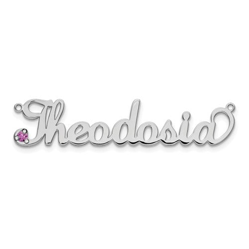Silver Nameplate Necklace with Left Birthstone-14k White Gold