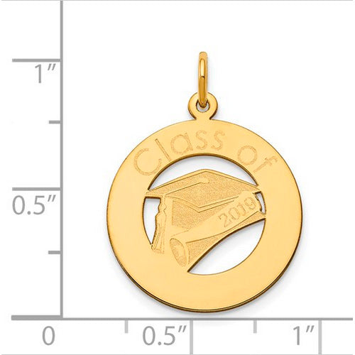 Class Of Graduation Personalized Pendant - 14 kt Gold. The pendant is shown on a ruled background.