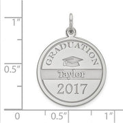 Graduation Personalized Silver Pendant. The pendant is shown on a ruled background.