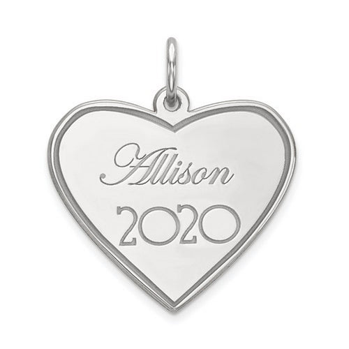Heart Personalized Name/Year Silver Pendant.
