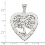 Family Tree Silver Heart Pendant, 4 names. The pendant is shown on a ruled background.