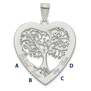 Family Tree Silver Heart Pendant, 4 names.