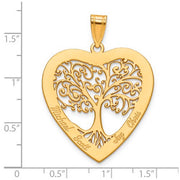 Family Tree Gold Heart Pendant, 4 names. The pendant is shown on a ruled background.