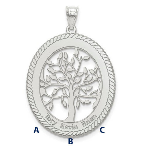Family Tree Oval Silver Pendant - 3 Names
