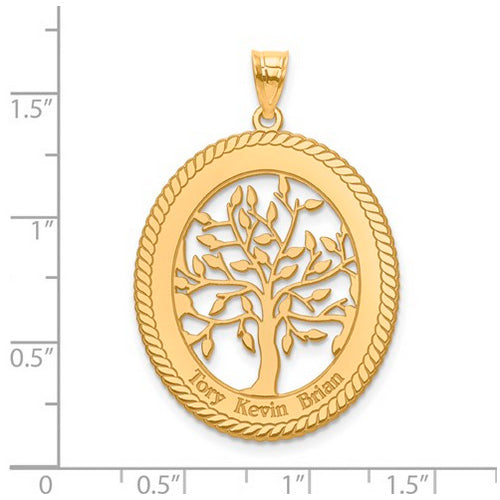 Family Tree Oval Gold Pendant - 3 Names