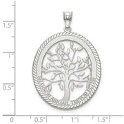Family Tree Oval Silver  Pendant - 4 Names. The pendant is shown on a ruled background.