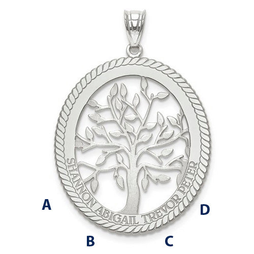 Family Tree Oval Silver Pendant - 4 Names