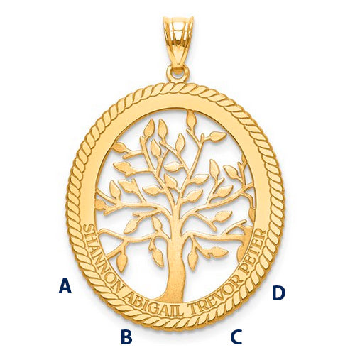 Family Tree Oval Pendant - 4 Names