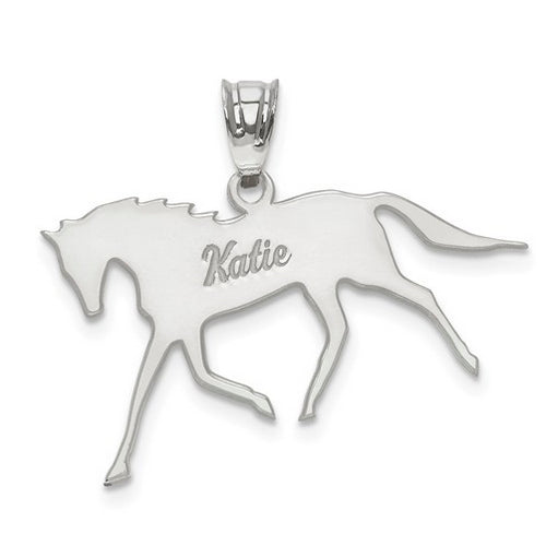 14k White Gold Laser Polished Horse Name Pendant