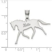 Sterling Silver Rhodium-plated Laser Polished Horse Name Pendant. The pendant is shown on a ruled background.