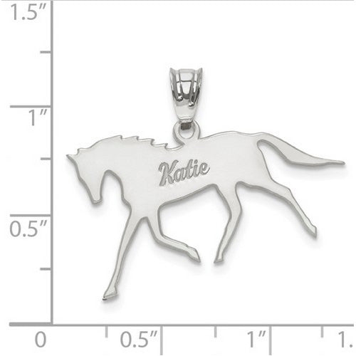 Sterling Silver Rhodium-plated Laser Polished Horse Name Pendant