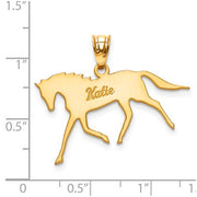 14k Laser Polished Horse Name Pendant. The pendant is shown on a ruled background.