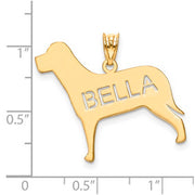 Gold Plated/SS Laser Polished Dog Name Pendant. The pendant is shown on a ruled background.