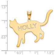 Gold Plated/SS Laser Polished Cat Name Pendant. The pendant is shown on a ruled background.