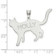 Sterling Silver Rhodium-plated Laser Polished Cat Name Pendant. The pendant is shown on a ruled background.