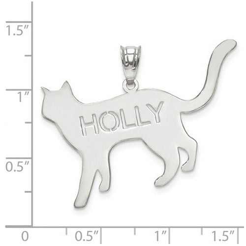 Sterling Silver Rhodium-plated Laser Polished Cat Name Pendant