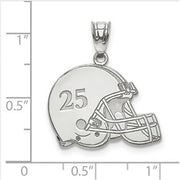 Sterling Silver Rh-plt Laser Football Helmet Number And Name Pendant. The pendant is shown on a ruled background.