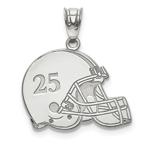 Sterling Silver Rh-plt Laser Football Helmet Number And Name Pendant