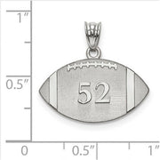 Sterling Silver Rhodium-plated Laser Football Number And Name Pendant. The pendant is shown on a ruled background.