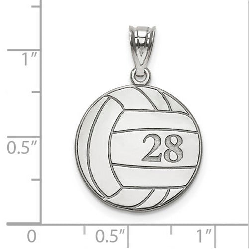 Sterling Silver Rhod-plated Laser Volleyball Number And Name Pendant