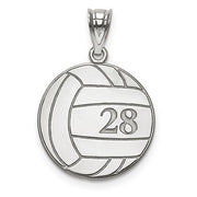 Sterling Silver Rhod-plated Laser Volleyball Number And Name Pendant