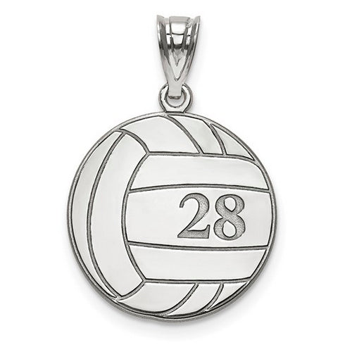 Sterling Silver Rhod-plated Laser Volleyball Number And Name Pendant