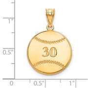 Gold Plated/SS Laser Baseball Number And Name Pendant. The pendant is shown on a ruled background.