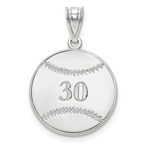 Sterling Silver Rhodium-plated Laser Baseball Number And Name Pendant
