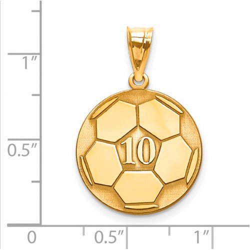 Gold Plated/SS Laser Soccer Number And Name Pendant. The pendant is shown on a ruled background.