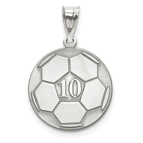 Sterling Silver Rhodium-plated Laser Soccer Number And Name Pendant