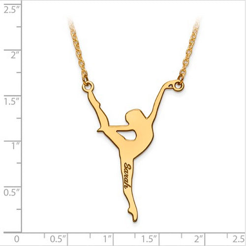 GP Laser Polished Dance Name Charm with Chain. The pendant is shown on a ruled background.