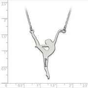 Sterling Silver Rhod-plated Laser Polished Dance Name Charm with Chain. The pendant is shown on a ruled background.