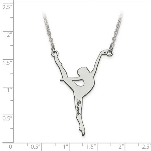 Sterling Silver Rhod-plated Laser Polished Dance Name Charm with Chain