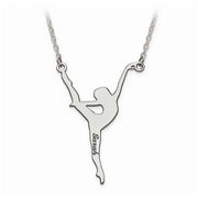 Sterling Silver Rhod-plated Laser Polished Dance Name Charm with Chain