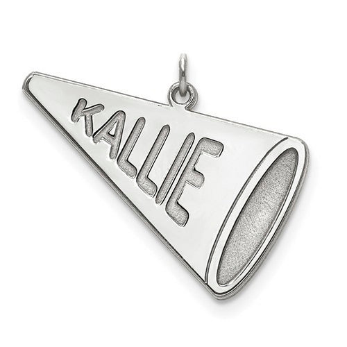 Sterling Silver Rhodium-plated Laser Polished Name Megaphone Charm