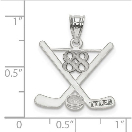 Sterling Silver Rh-plt Laser Polished Name And Number Hockey Pendant