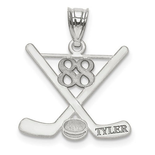 Sterling Silver Rh-plt Laser Polished Name And Number Hockey Pendant
