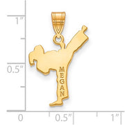 GP Laser Polished Name Karate Charm. The pendant is shown on a ruled background.