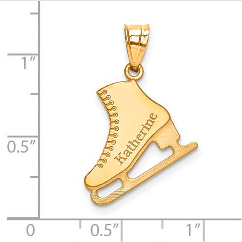 GP Laser Polished Name Ice Skating Charm. The pendant is shown on a ruled background.