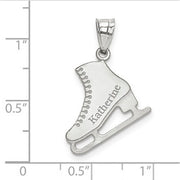 Sterling Silver Rhodium-plated Laser Polished Name Ice Skating Charm. The pendant is shown on a ruled background.