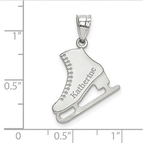 Sterling Silver Rhodium-plated Laser Polished Name Ice Skating Charm. The pendant is shown on a ruled background.