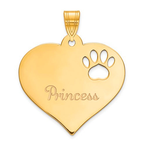 Gold Plated Sterling Silver Heart Pendant with Pawprint Cutout
