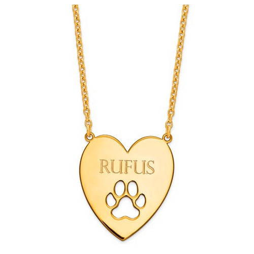 Gold Plated Sterling Silver Heart with Dog Paw Print Necklace