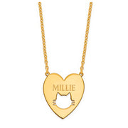 Gold Plated Sterling Silver Heart with Cat Face Necklace