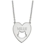 Sterling Silver Rhodium-plated Heart with Cat Face Necklace