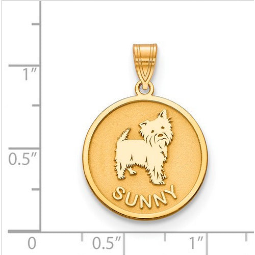 GP Personalized Dog Charm. The pendant is shown on a ruled background.