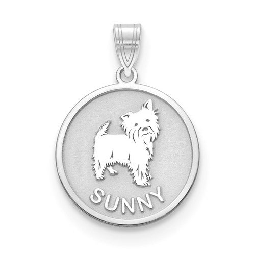 Sterling Silver Rhodium-plated Personalized Dog Charm.