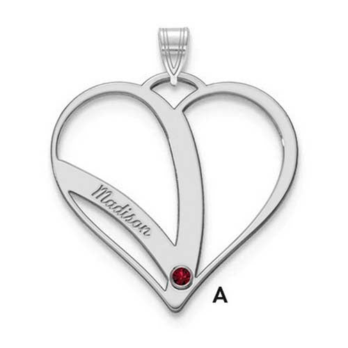 Mothers Heart Silver Pendant With 1 Name and Birthstone