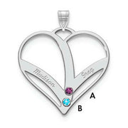 Mothers Heart Silver Pendant With 2 Name and Birthstone